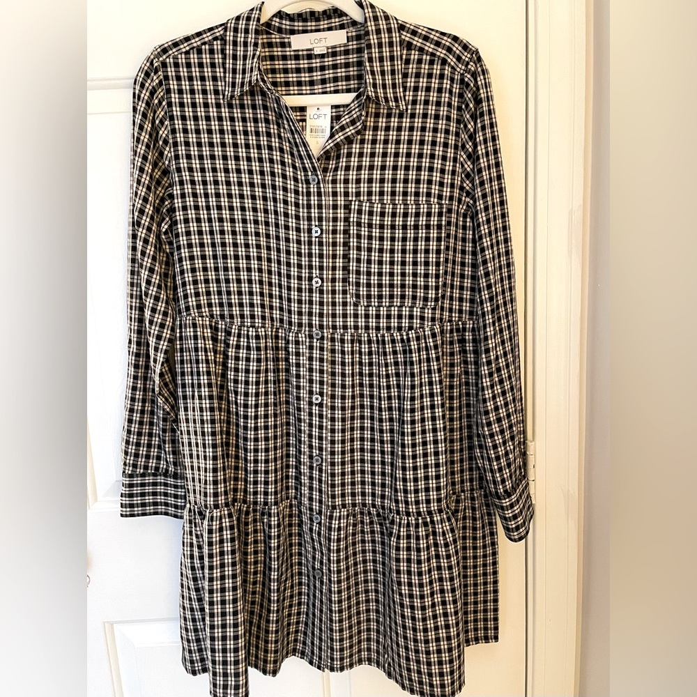 Loft Tiered Collared Shirt Dress